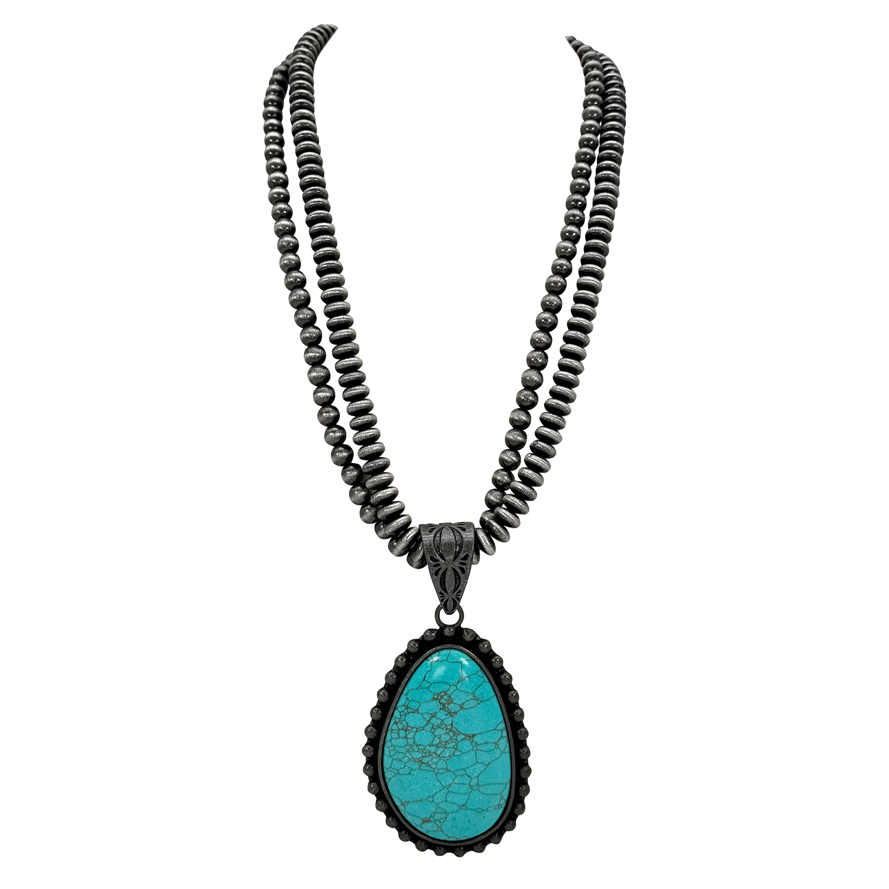 Double Navajo Pearl Turquoise Pendant Necklace